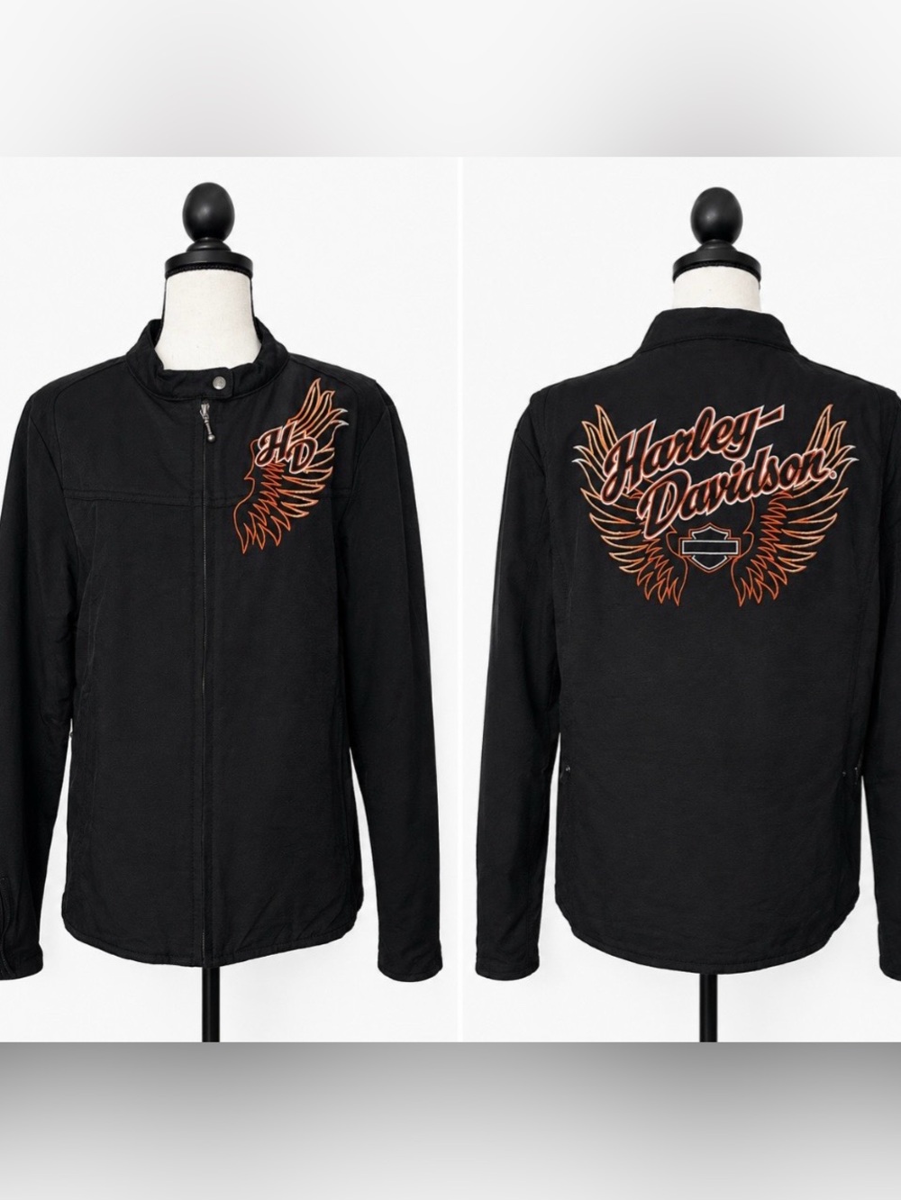 Harley Davidson Embroidered Wing Biker Moto Jacket Black XL Gorpcore Streetwear